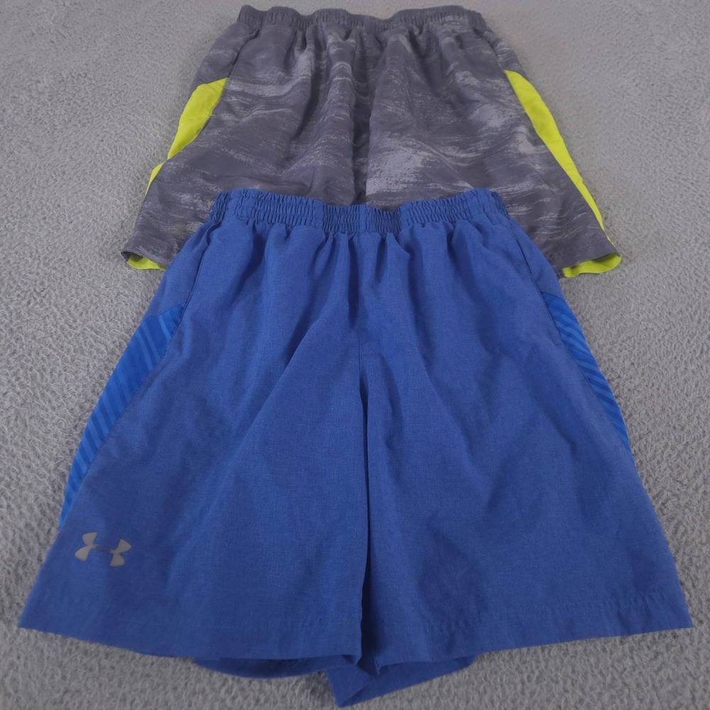 LOT OF 2 Under Armour Shorts Men Medium Blue Grey Launch 7" Woven Lined Athletic